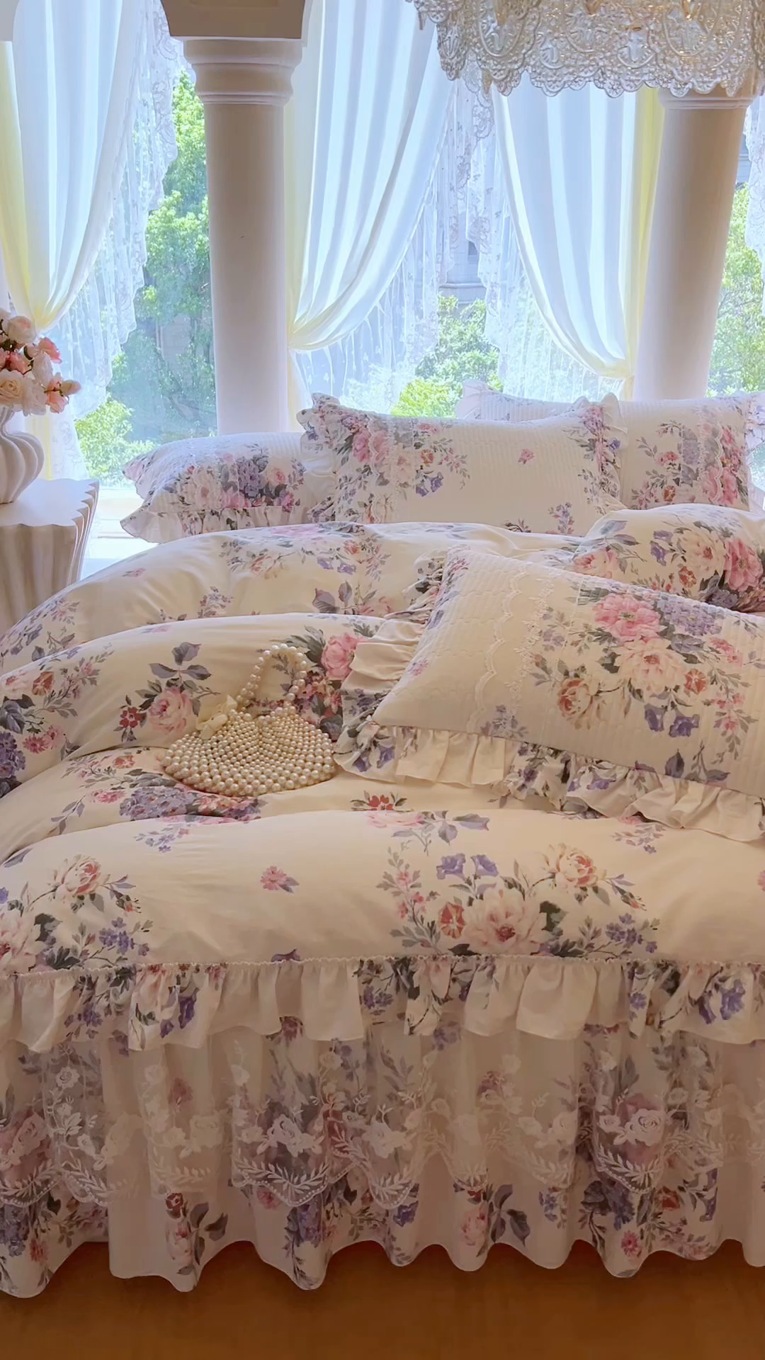 91家纺网 家纺一手货源 找家纺 瑞宝 2025新款13372全棉印花花边床裙四件套 素雅