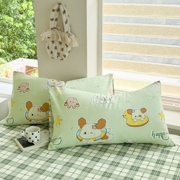 91家纺网 家纺一手货源 找家纺 可可家纺 2025新款印花卡通芦荟棉四件套亲肤床单被套三件套 夏日萌犬