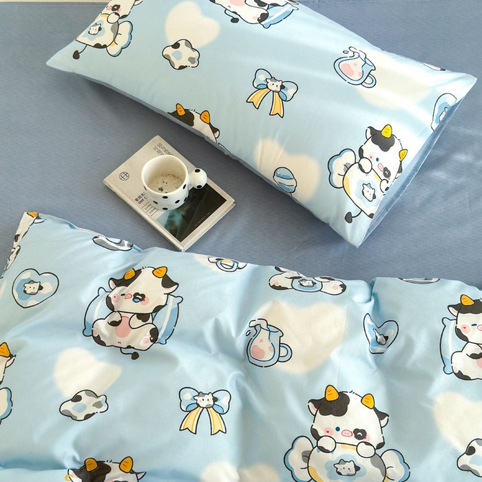 91家纺网 家纺一手货源 找家纺 可可家纺 2025新款印花卡通芦荟棉四件套亲肤床单被套三件套 小奶牛
