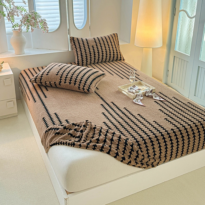 91家纺网 家纺一手货源 找家纺 温宁家纺 2025新款步步高床笠 床笠-步步高咖色