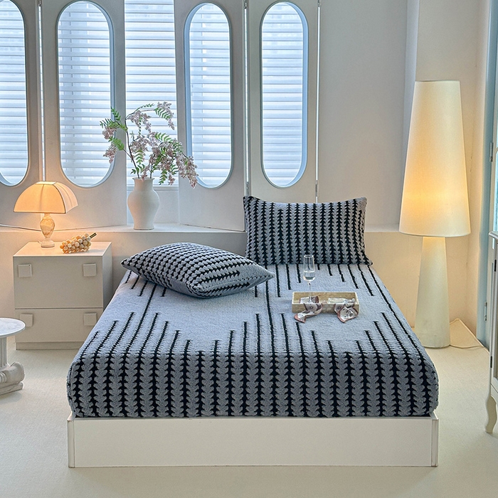 91家纺网 家纺一手货源 找家纺 温宁家纺 2025新款步步高床笠 床笠-步步高雾蓝