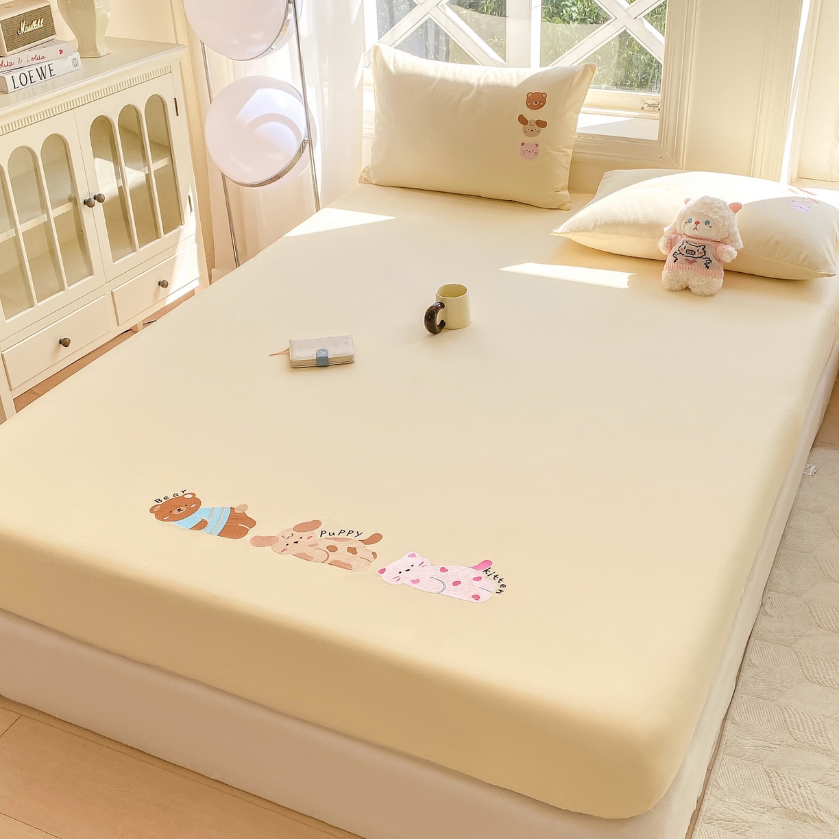 91家纺网 家纺一手货源 找家纺 灰鲸 2025新款全棉刺绣大床床笠-懒懒小憩系列 懒懒小憩-黄