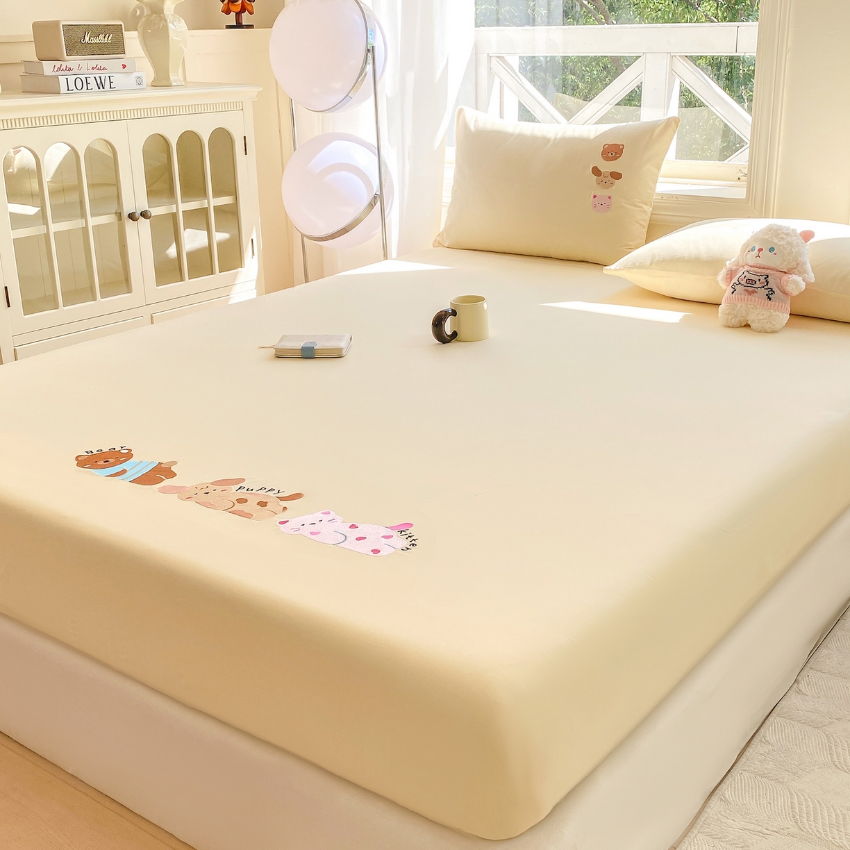 91家纺网 家纺一手货源 找家纺 灰鲸 2025新款全棉刺绣大床床笠-懒懒小憩系列 懒懒小憩-黄