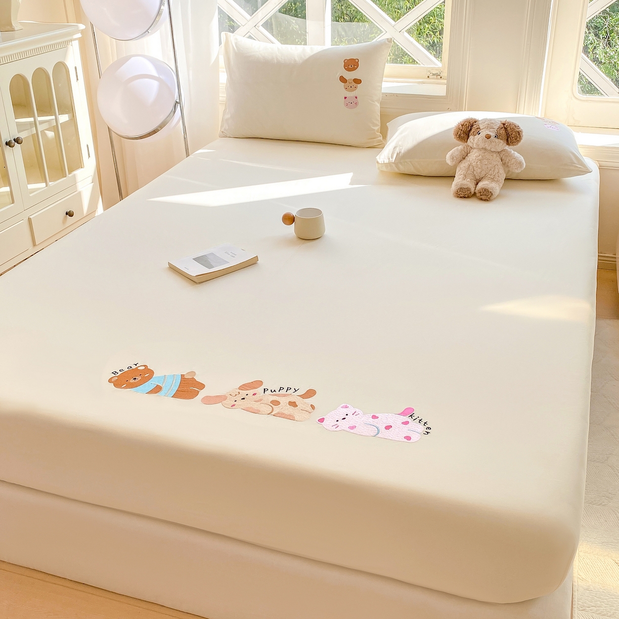 91家纺网 家纺一手货源 找家纺 灰鲸 2025新款全棉刺绣大床床笠-懒懒小憩系列 懒懒小憩-白