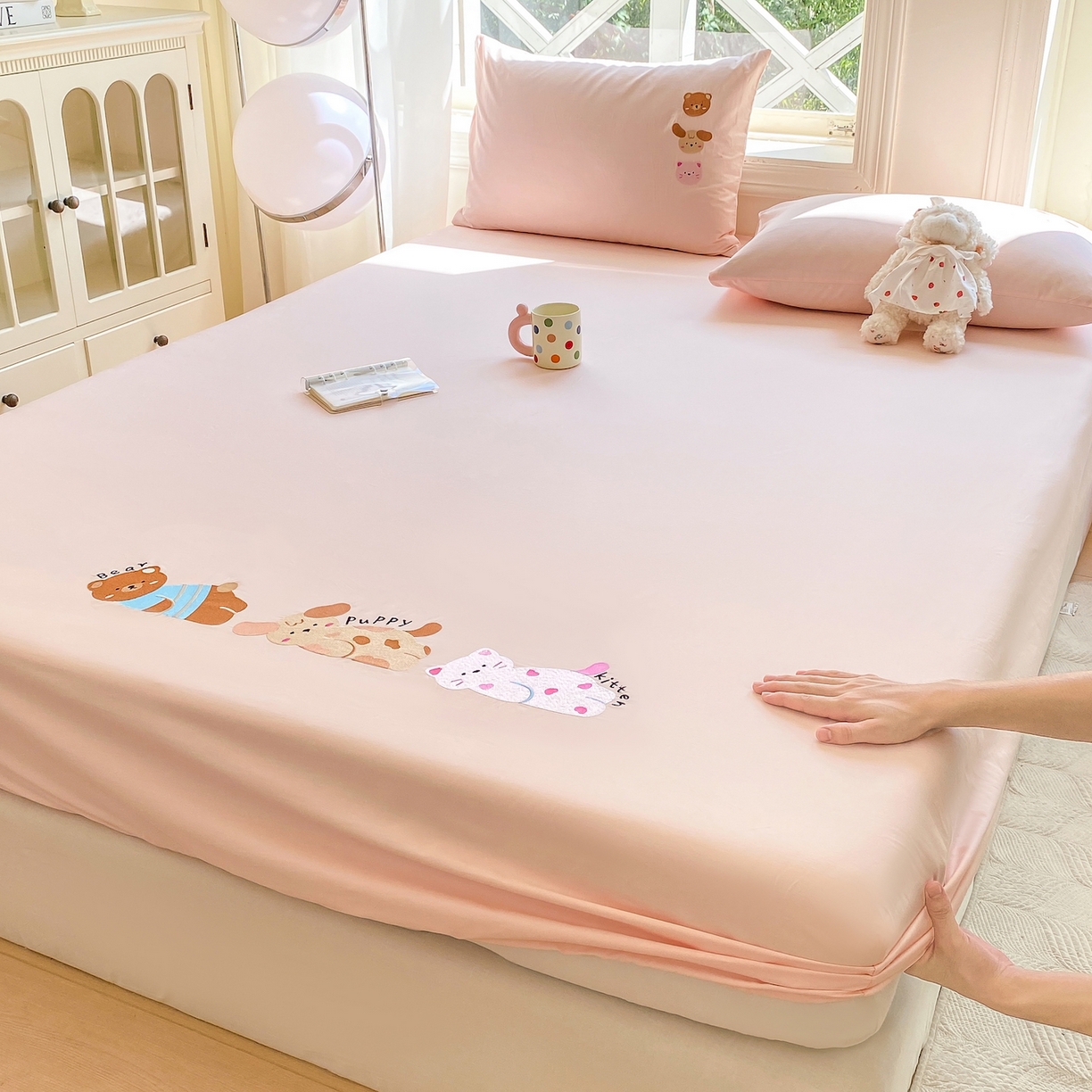 灰鲸 2025新款全棉刺绣大床床笠-懒懒小憩系列 懒懒小憩-粉