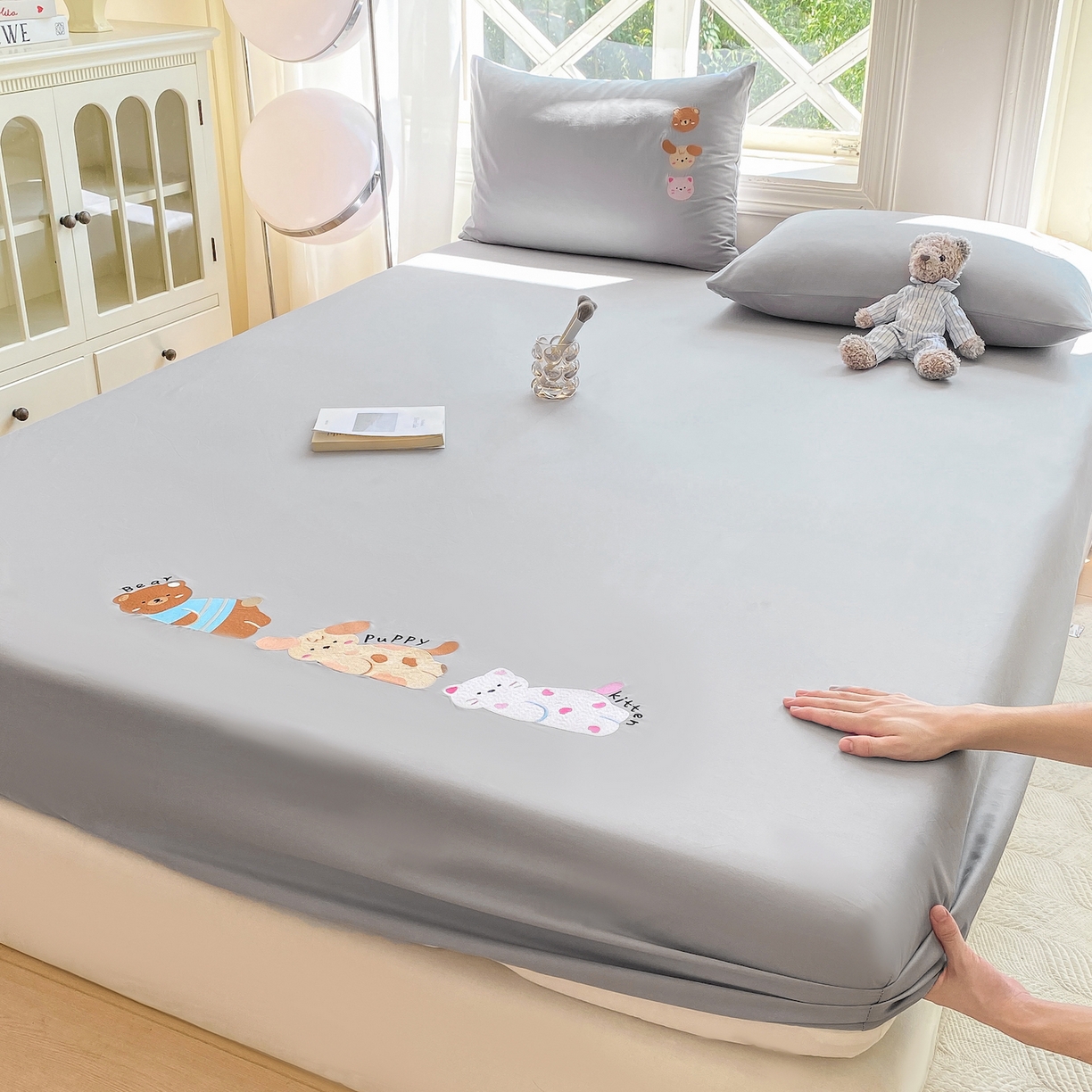 灰鲸 2025新款全棉刺绣大床床笠-懒懒小憩系列 懒懒小憩-灰