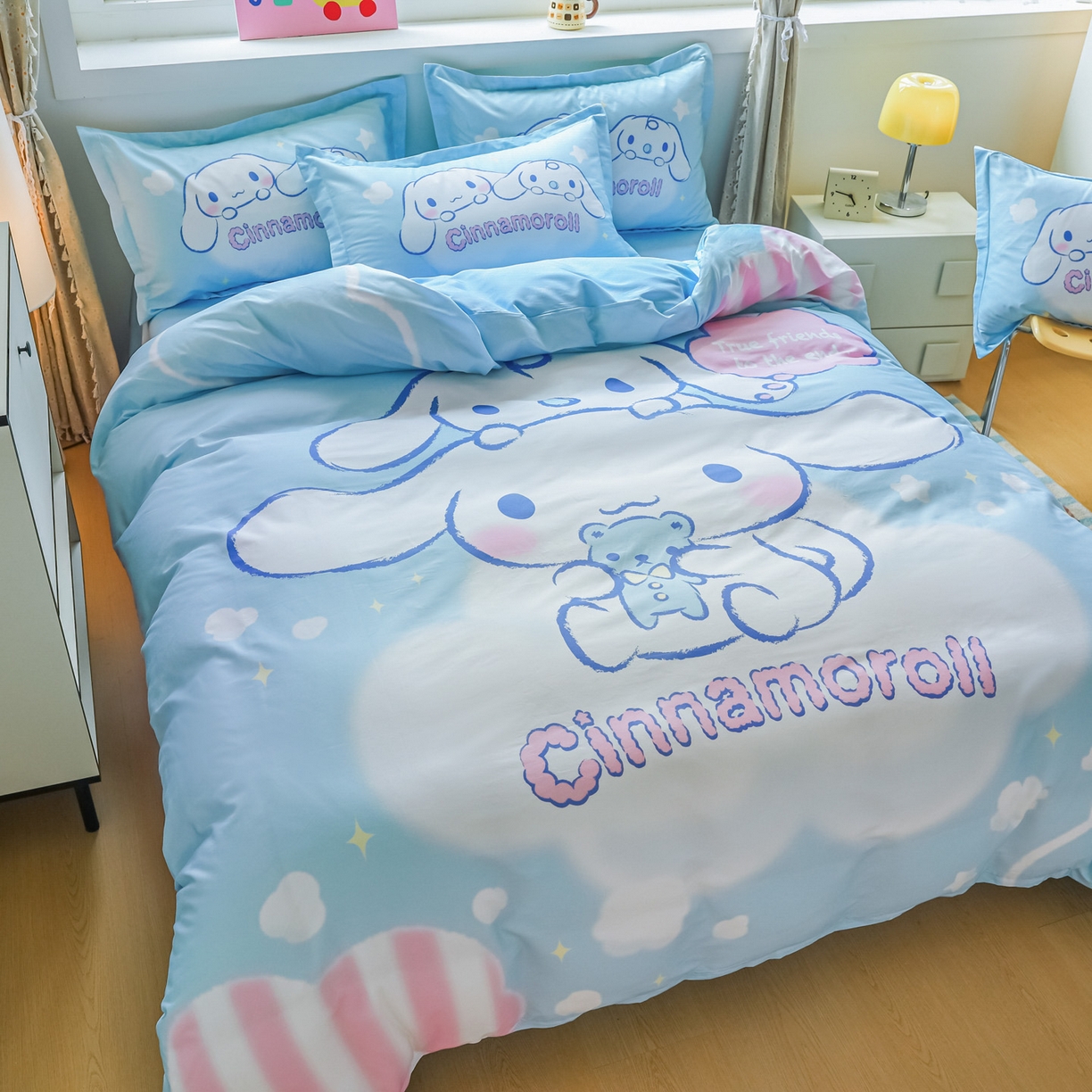 91家纺网 家纺一手货源 找家纺 浩诚 2025新款三丽鸥专版大版纯棉三件套四件套 云朵天使