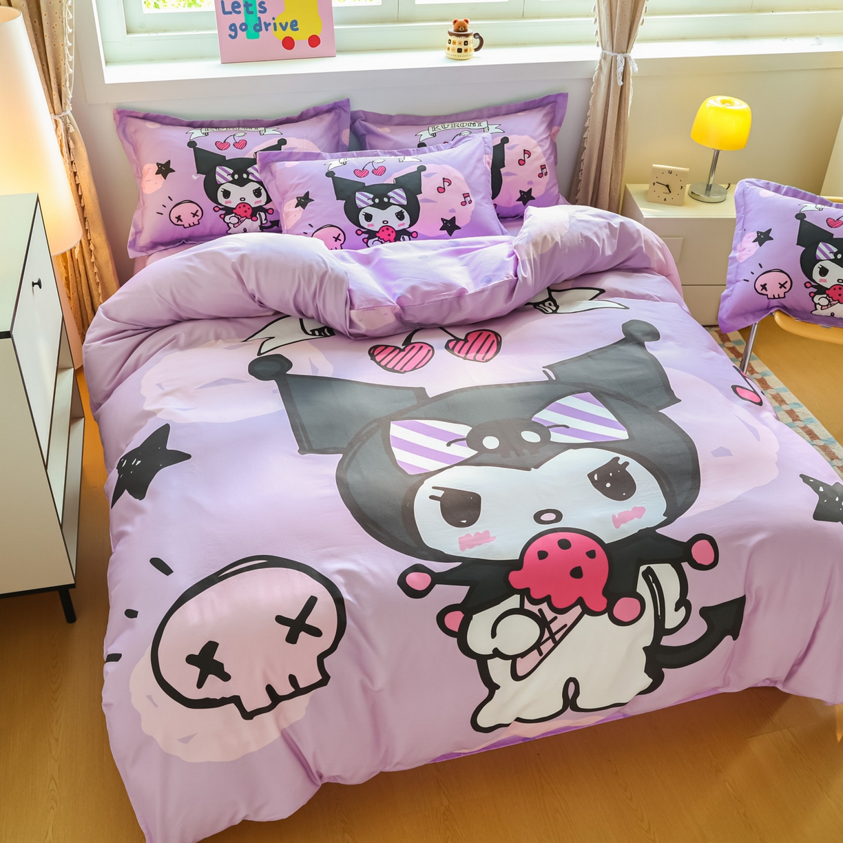 91家纺网 家纺一手货源 找家纺 浩诚 2025新款三丽鸥专版大版纯棉三件套四件套 樱桃库洛米