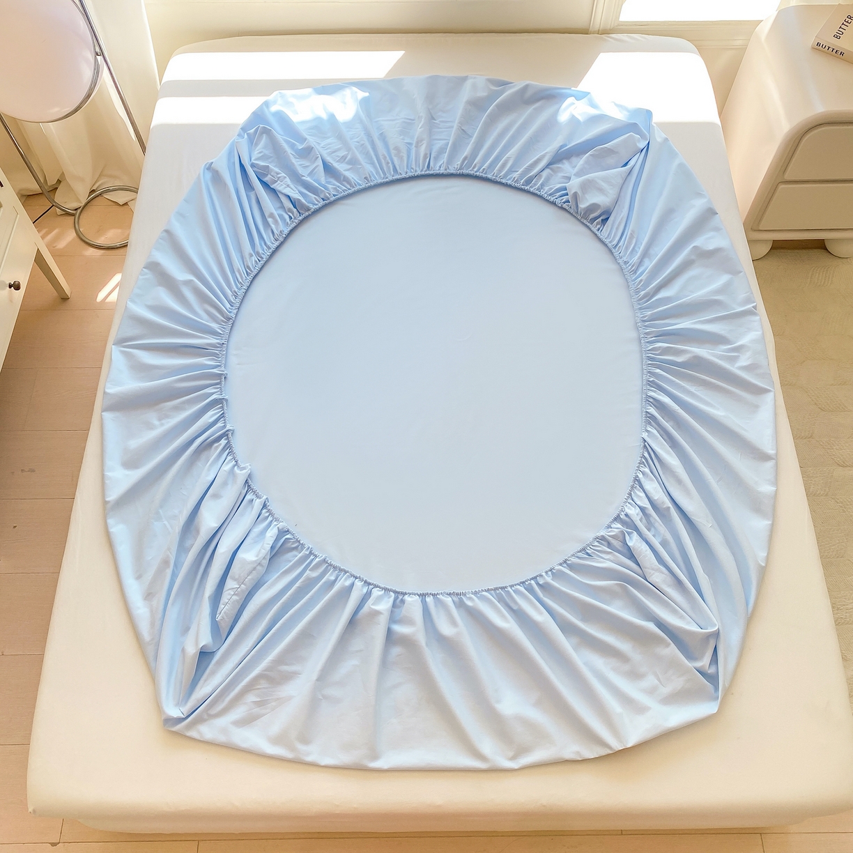 91家纺网 家纺一手货源 找家纺 灰鲸 2025新款全棉刺绣大床床笠-懒懒小憩系列 懒懒小憩-蓝