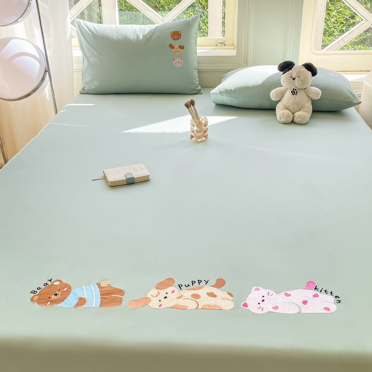 91家纺网 家纺一手货源 找家纺 灰鲸 2025新款全棉刺绣大床床笠-懒懒小憩系列 懒懒小憩-绿