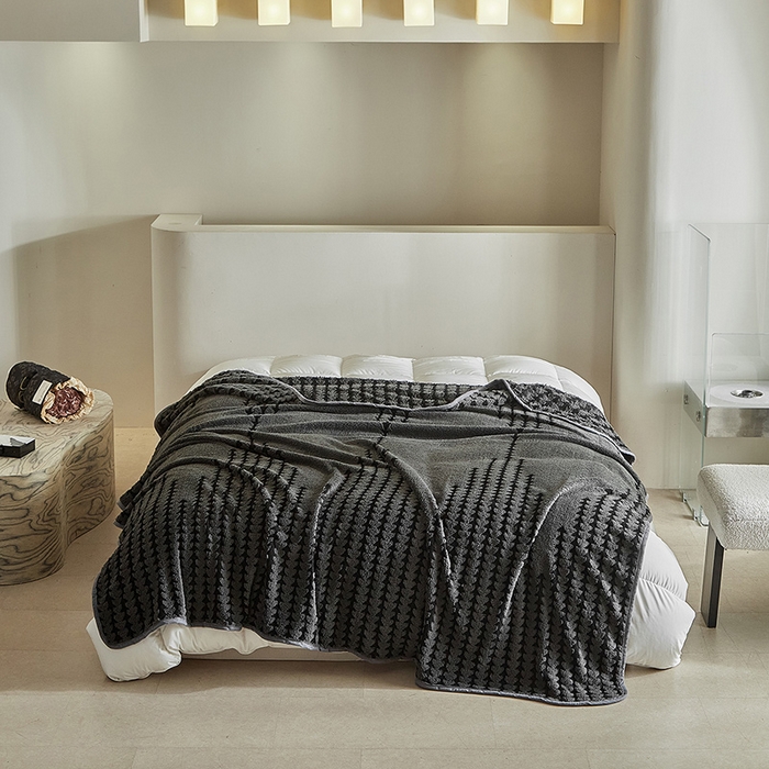 91家纺网 家纺一手货源 找家纺 温宁家纺 2025新款步步高单层毛毯盖毯 毛毯-步步高复古灰