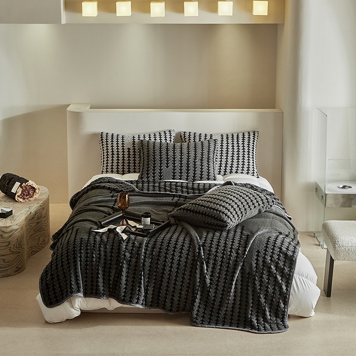 91家纺网 家纺一手货源 找家纺 温宁家纺 2025新款步步高单层毛毯盖毯 毛毯-步步高复古灰