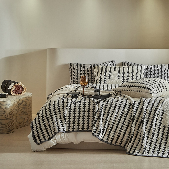 91家纺网 家纺一手货源 找家纺 温宁家纺 2025新款步步高单层毛毯盖毯 毛毯-步步高米白