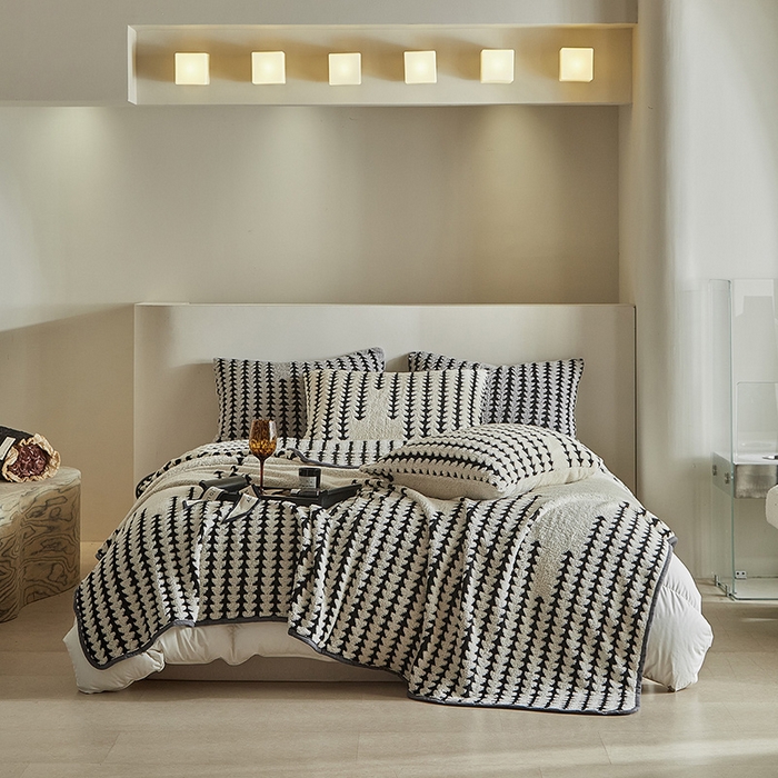 温宁家纺 2025新款步步高单层毛毯盖毯 毛毯-步步高米白