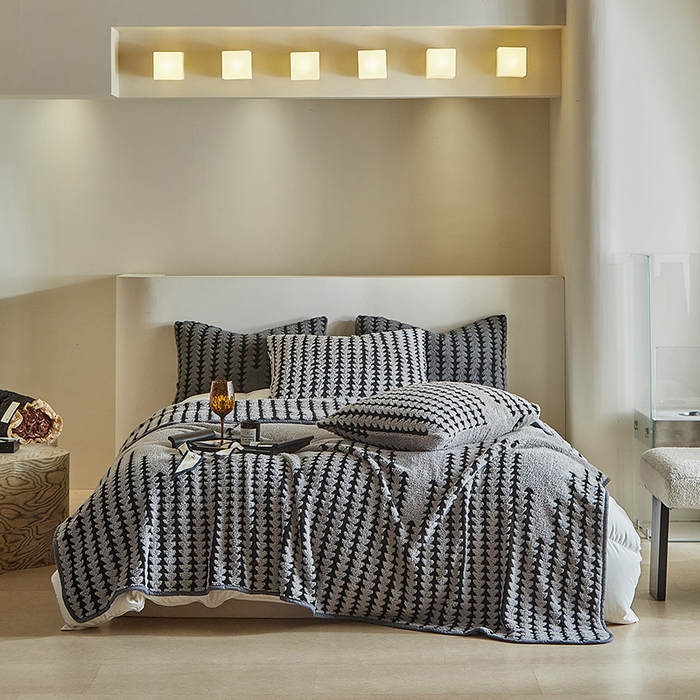 温宁家纺 2025新款步步高单层毛毯盖毯 毛毯-步步高银灰