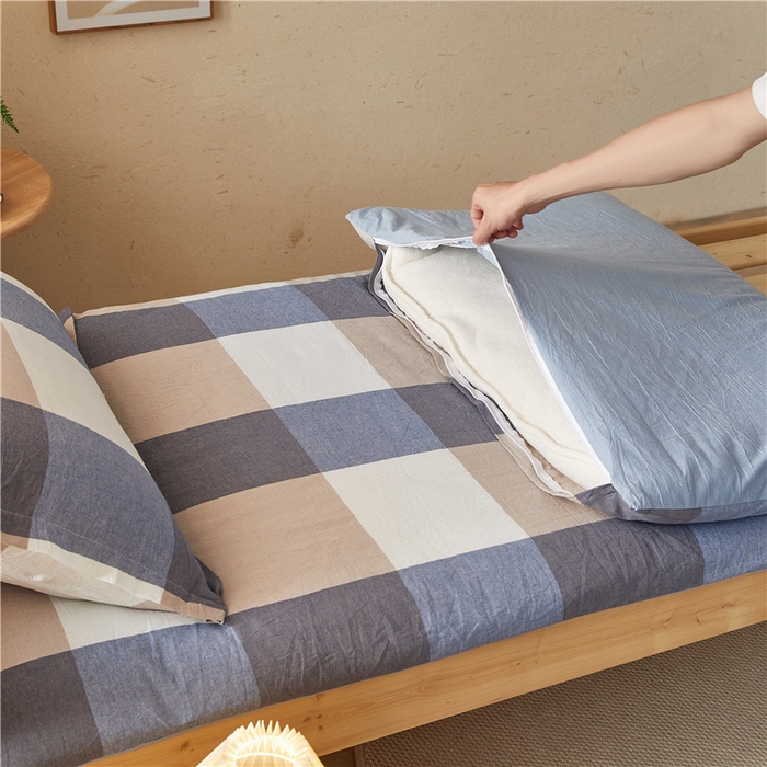 91家纺网 家纺一手货源 找家纺 悠米悠家 2025新款新疆棉花学生款可拆洗床垫 蓝大格