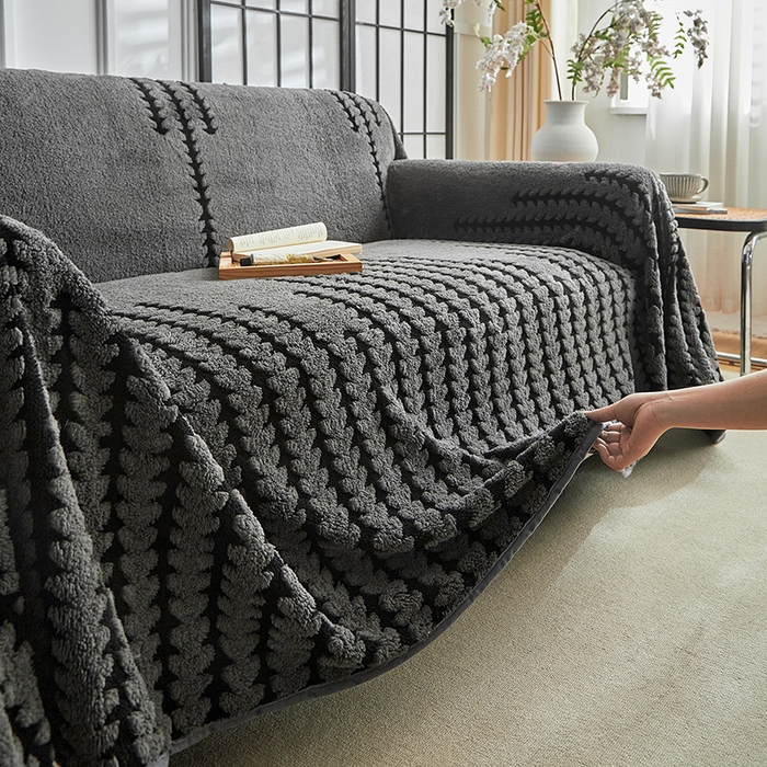 91家纺网 家纺一手货源 找家纺 温宁家纺 2025新款步步高沙发巾 沙发巾-步步高复古灰