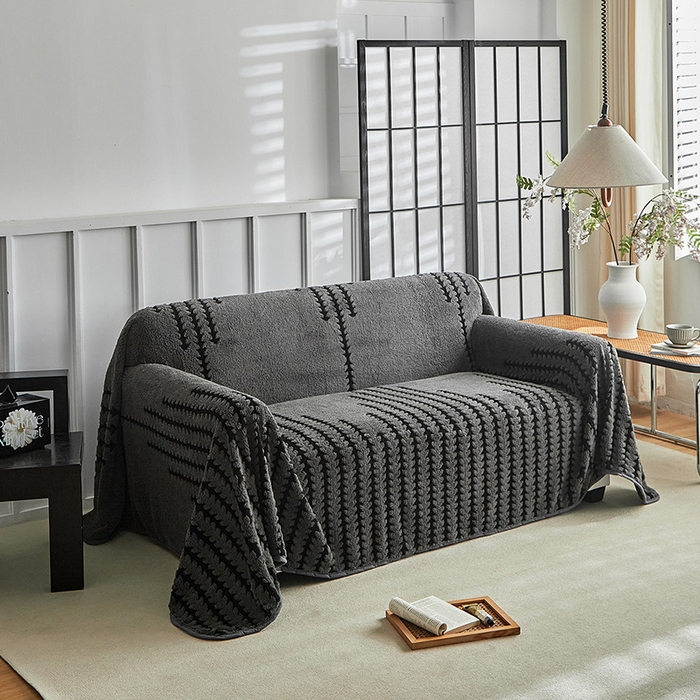 91家纺网 家纺一手货源 找家纺 温宁家纺 2025新款步步高沙发巾 沙发巾-步步高复古灰