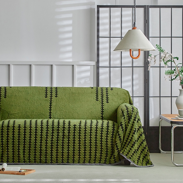 91家纺网 家纺一手货源 找家纺 温宁家纺 2025新款步步高沙发巾 沙发巾-步步高军绿