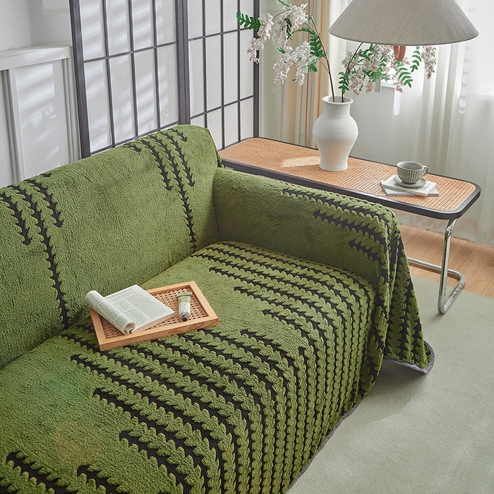 91家纺网 家纺一手货源 找家纺 温宁家纺 2025新款步步高沙发巾 沙发巾-步步高军绿