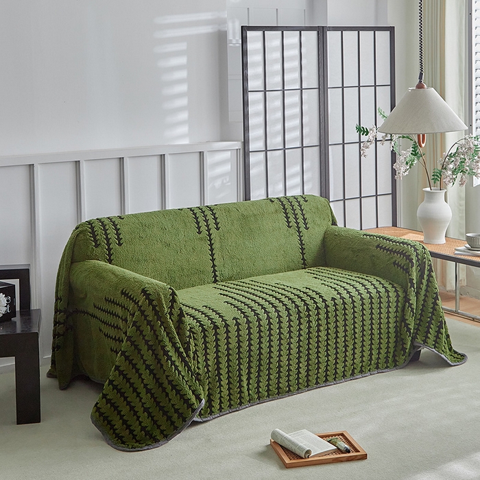 91家纺网 家纺一手货源 找家纺 温宁家纺 2025新款步步高沙发巾 沙发巾-步步高军绿