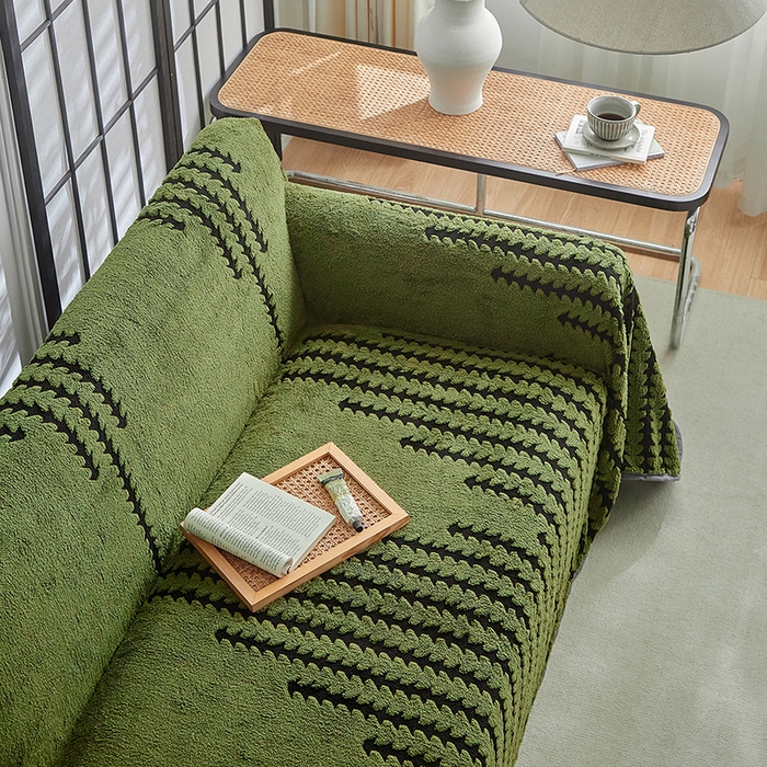 91家纺网 家纺一手货源 找家纺 温宁家纺 2025新款步步高沙发巾 沙发巾-步步高军绿