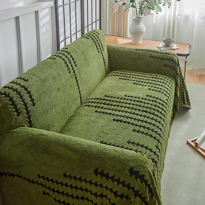 91家纺网 家纺一手货源 找家纺 温宁家纺 2025新款步步高沙发巾 沙发巾-步步高军绿