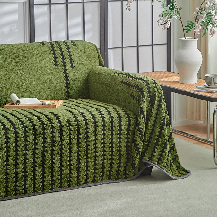 91家纺网 家纺一手货源 找家纺 温宁家纺 2025新款步步高沙发巾 沙发巾-步步高军绿