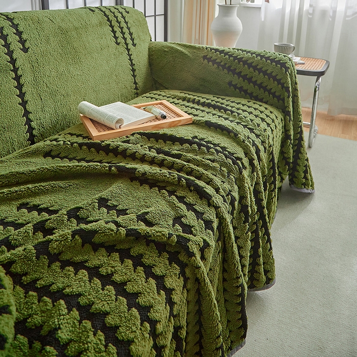 91家纺网 家纺一手货源 找家纺 温宁家纺 2025新款步步高沙发巾 沙发巾-步步高军绿