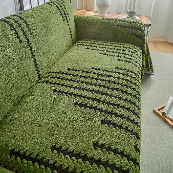 91家纺网 家纺一手货源 找家纺 温宁家纺 2025新款步步高沙发巾 沙发巾-步步高军绿