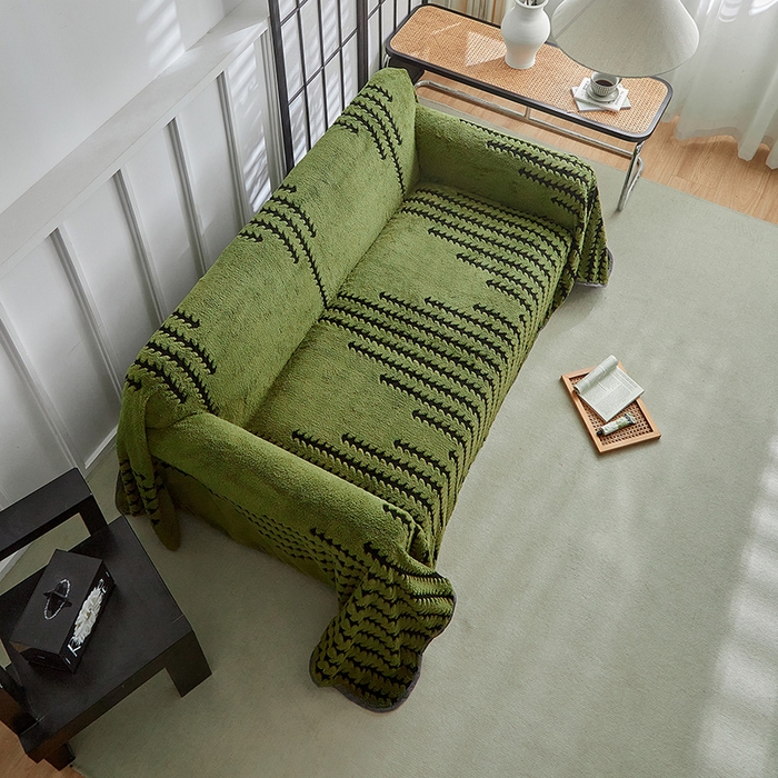 91家纺网 家纺一手货源 找家纺 温宁家纺 2025新款步步高沙发巾 沙发巾-步步高军绿