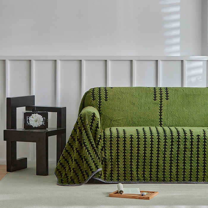 91家纺网 家纺一手货源 找家纺 温宁家纺 2025新款步步高沙发巾 沙发巾-步步高军绿