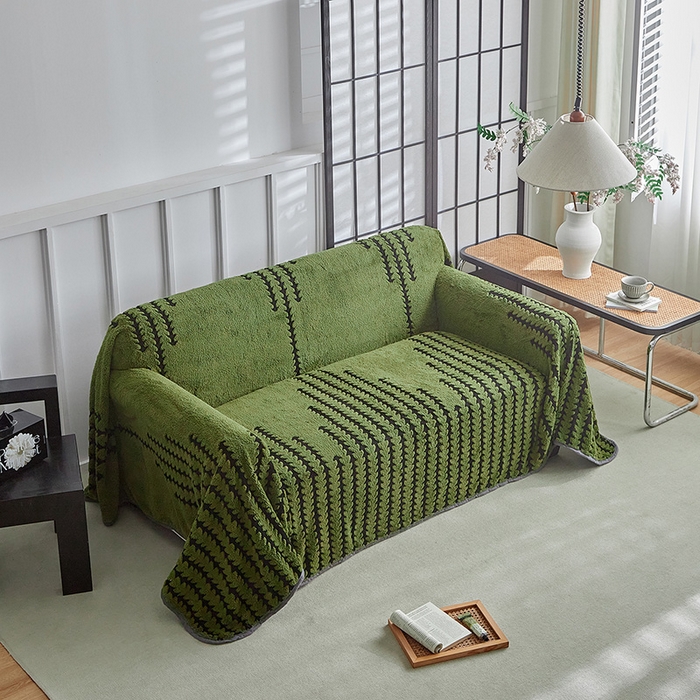 91家纺网 家纺一手货源 找家纺 温宁家纺 2025新款步步高沙发巾 沙发巾-步步高军绿