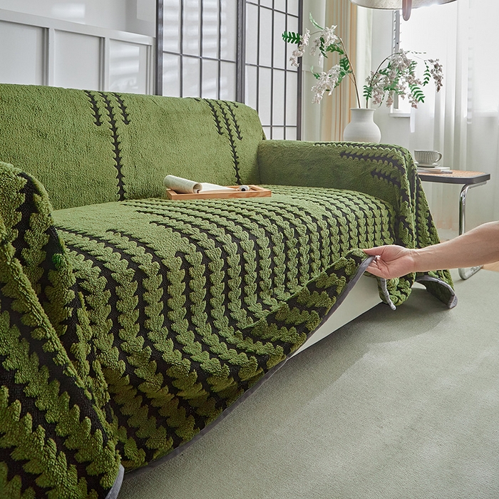 91家纺网 家纺一手货源 找家纺 温宁家纺 2025新款步步高沙发巾 沙发巾-步步高军绿