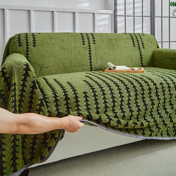 91家纺网 家纺一手货源 找家纺 温宁家纺 2025新款步步高沙发巾 沙发巾-步步高军绿