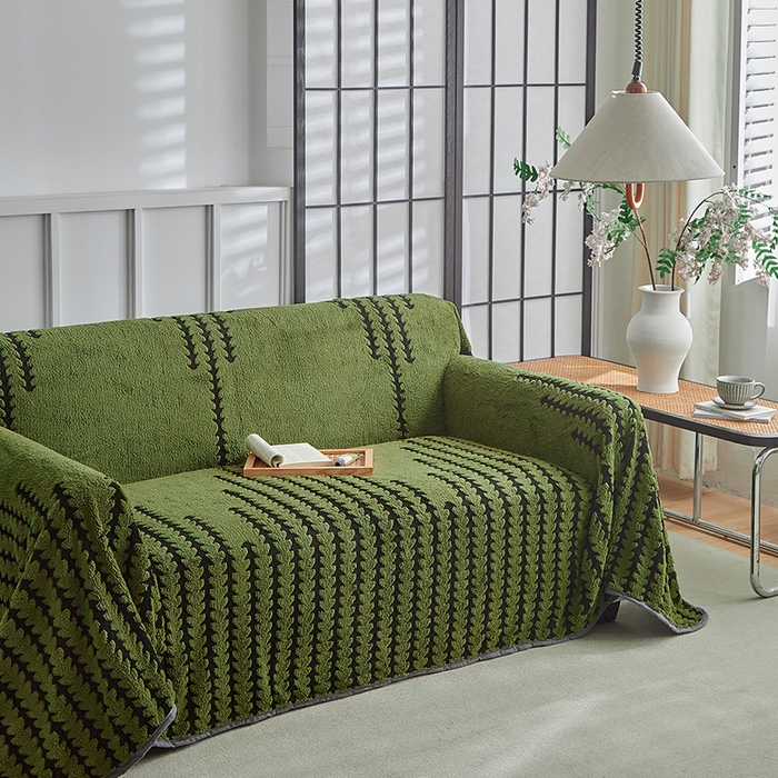 91家纺网 家纺一手货源 找家纺 温宁家纺 2025新款步步高沙发巾 沙发巾-步步高军绿