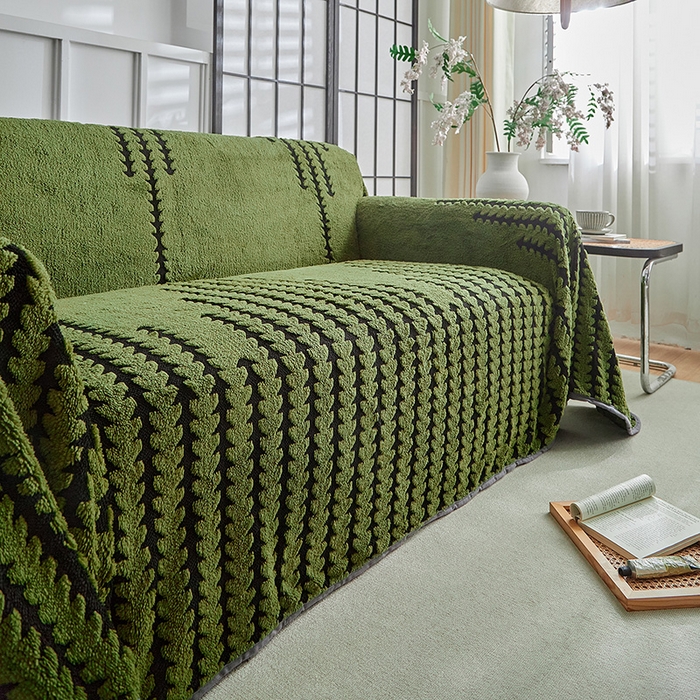 91家纺网 家纺一手货源 找家纺 温宁家纺 2025新款步步高沙发巾 沙发巾-步步高军绿