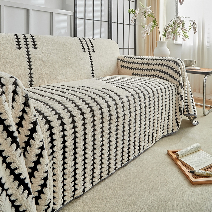 91家纺网 家纺一手货源 找家纺 温宁家纺 2025新款步步高沙发巾 沙发巾-步步高米白