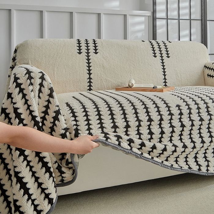 91家纺网 家纺一手货源 找家纺 温宁家纺 2025新款步步高沙发巾 沙发巾-步步高米白