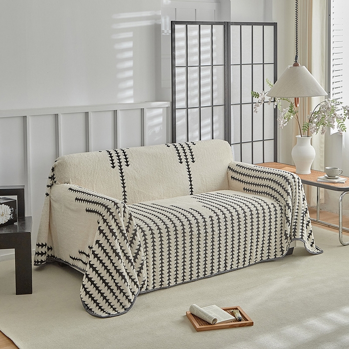 91家纺网 家纺一手货源 找家纺 温宁家纺 2025新款步步高沙发巾 沙发巾-步步高米白