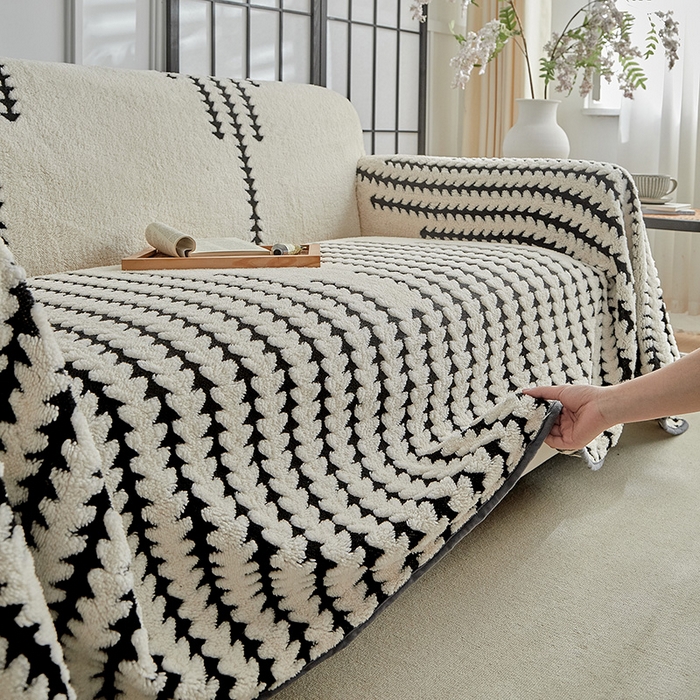 91家纺网 家纺一手货源 找家纺 温宁家纺 2025新款步步高沙发巾 沙发巾-步步高米白