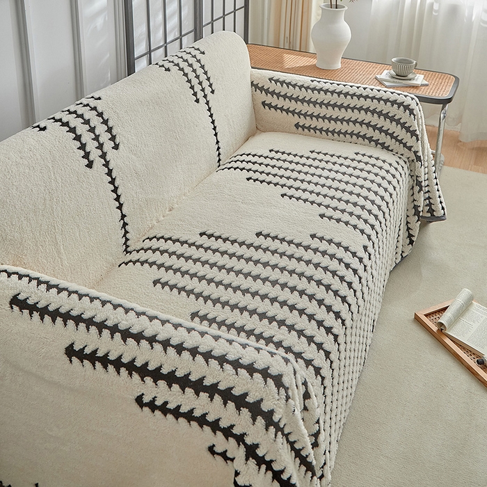 91家纺网 家纺一手货源 找家纺 温宁家纺 2025新款步步高沙发巾 沙发巾-步步高米白