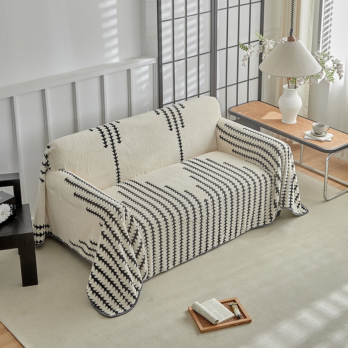 91家纺网 家纺一手货源 找家纺 温宁家纺 2025新款步步高沙发巾 沙发巾-步步高米白