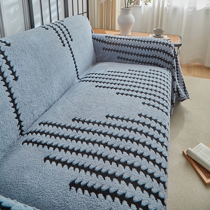 91家纺网 家纺一手货源 找家纺 温宁家纺 2025新款步步高沙发巾 沙发巾-步步高雾蓝