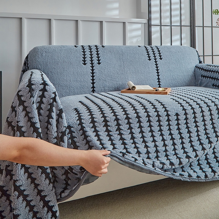 91家纺网 家纺一手货源 找家纺 温宁家纺 2025新款步步高沙发巾 沙发巾-步步高雾蓝