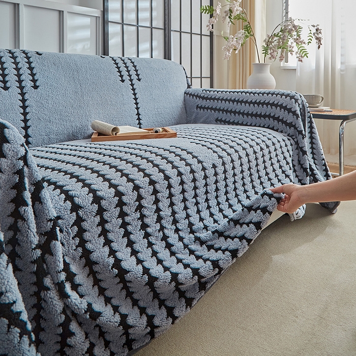 91家纺网 家纺一手货源 找家纺 温宁家纺 2025新款步步高沙发巾 沙发巾-步步高雾蓝