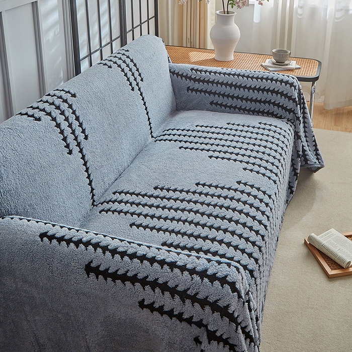 91家纺网 家纺一手货源 找家纺 温宁家纺 2025新款步步高沙发巾 沙发巾-步步高雾蓝