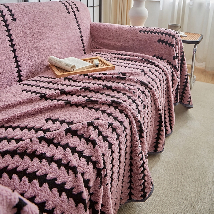 91家纺网 家纺一手货源 找家纺 温宁家纺 2025新款步步高沙发巾 沙发巾-步步高香芋紫