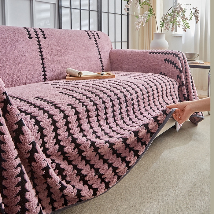 91家纺网 家纺一手货源 找家纺 温宁家纺 2025新款步步高沙发巾 沙发巾-步步高香芋紫