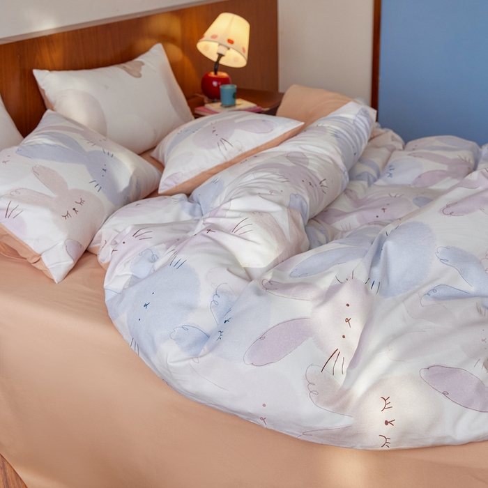 91家纺网 家纺一手货源 找家纺 千朵森 2025 新品 全棉磨毛卡通四件套（塞伦） 塞伦-彩眠兔